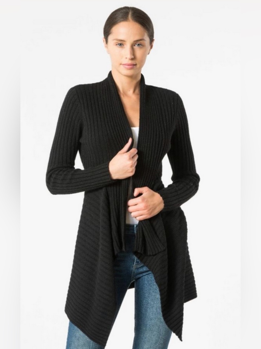 Autumn Cashmere Rib Drape Cardigan Sweater Black Women's Size L